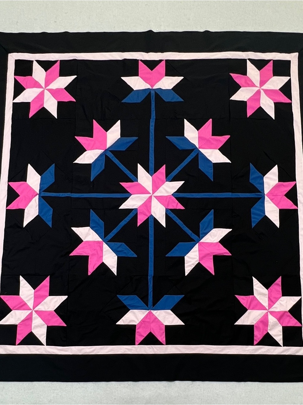 Handmade Midnight Lotus Cotton Queen size Patchwork Quilt Top/Topper